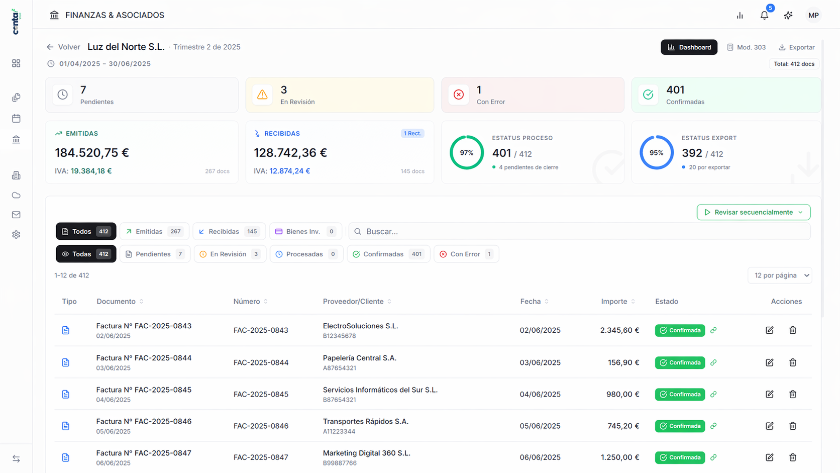 Dashboard de Contazzz mostrando digitalización automática de facturas
